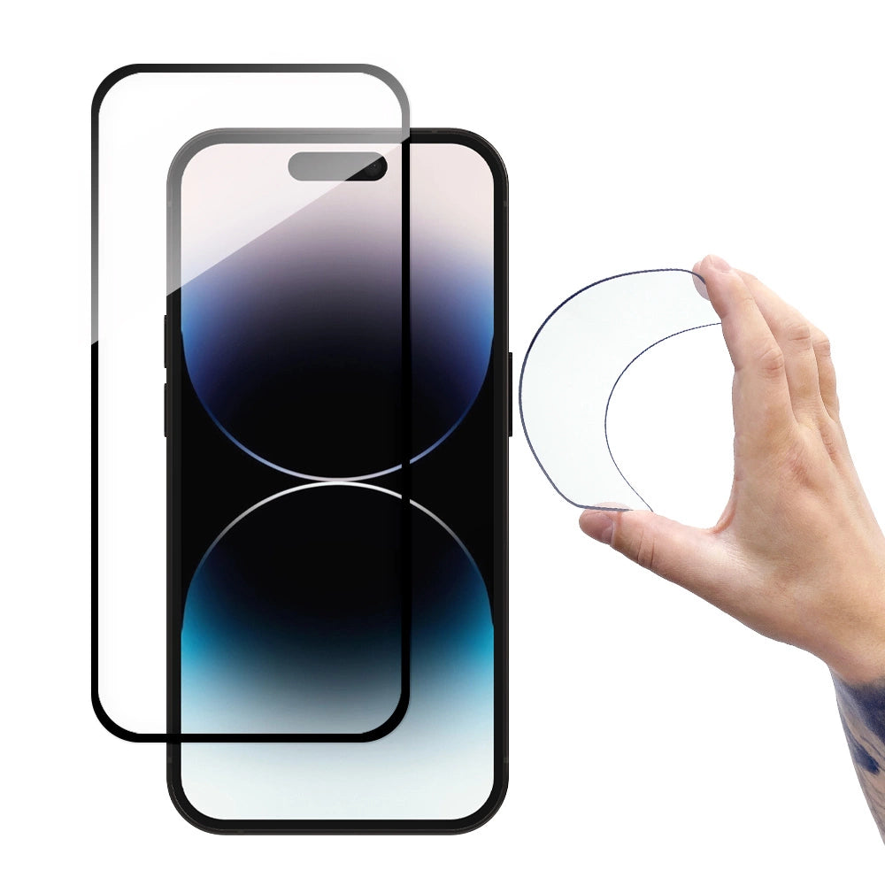 Wozinsky Full Cover Flexi Nano Glass hærdet glas til iPhone 14 Pro fleksibel med en sort ramme