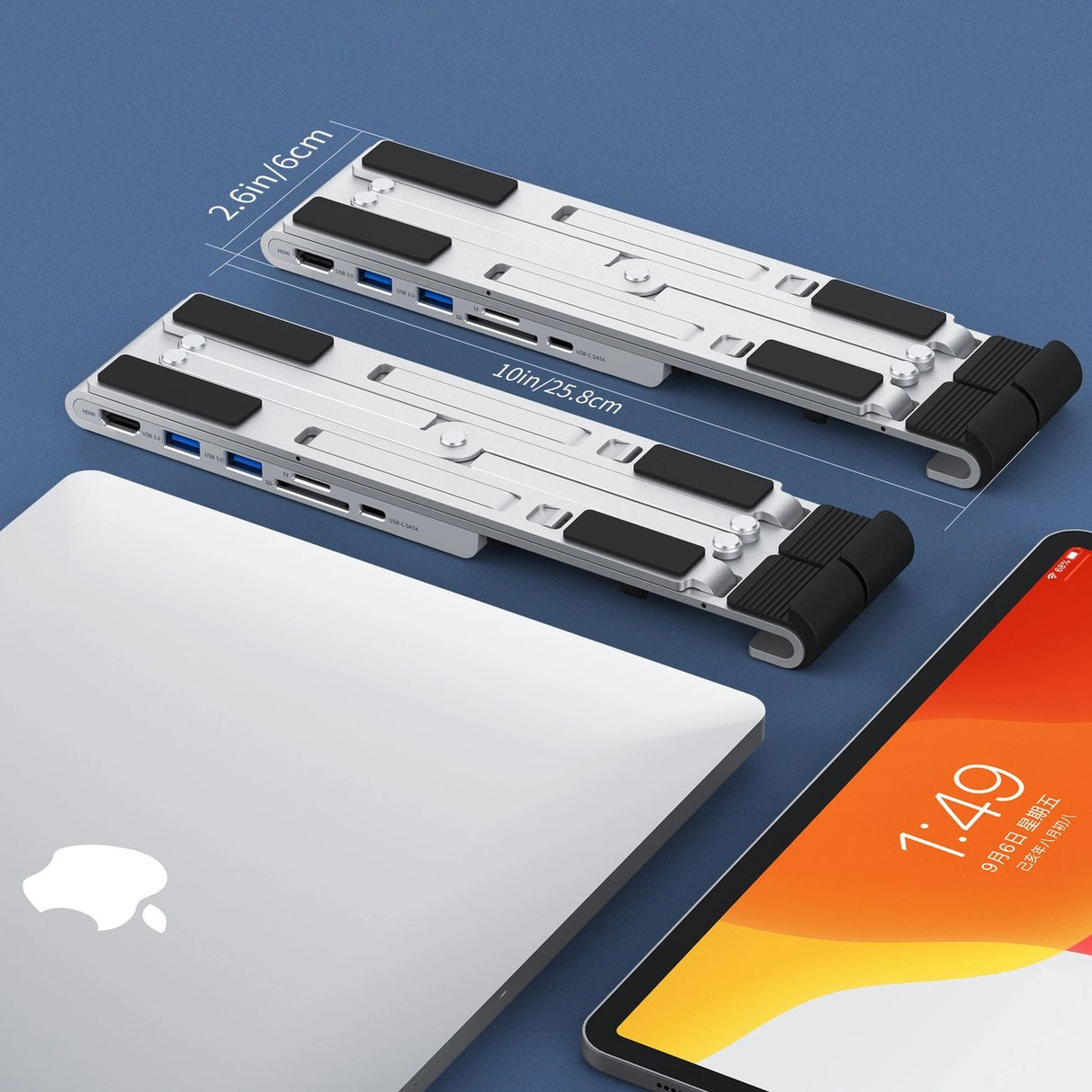 Choetech stand multifunktionsstation til bærbar pc PD / USB-C HDMI (4K / 30Hz) / 2xUSB-A / 1xUSB-C / 1xSD / 1xTF sort (HUB-M43)