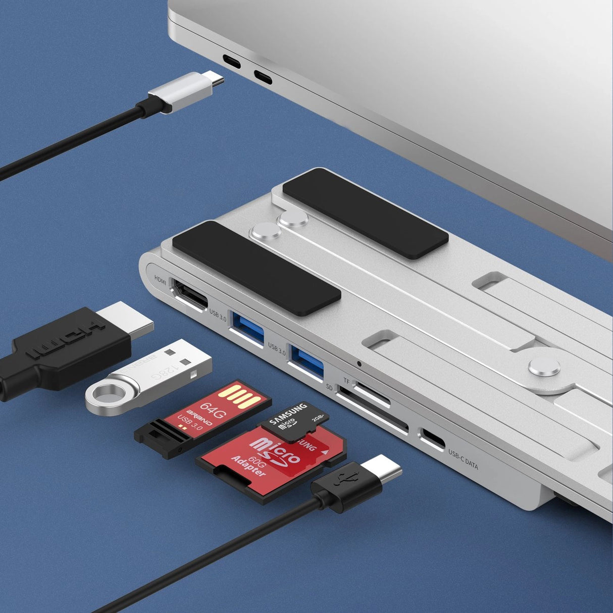Choetech stand multifunktionsstation til bærbar pc PD / USB-C HDMI (4K / 30Hz) / 2xUSB-A / 1xUSB-C / 1xSD / 1xTF sort (HUB-M43)