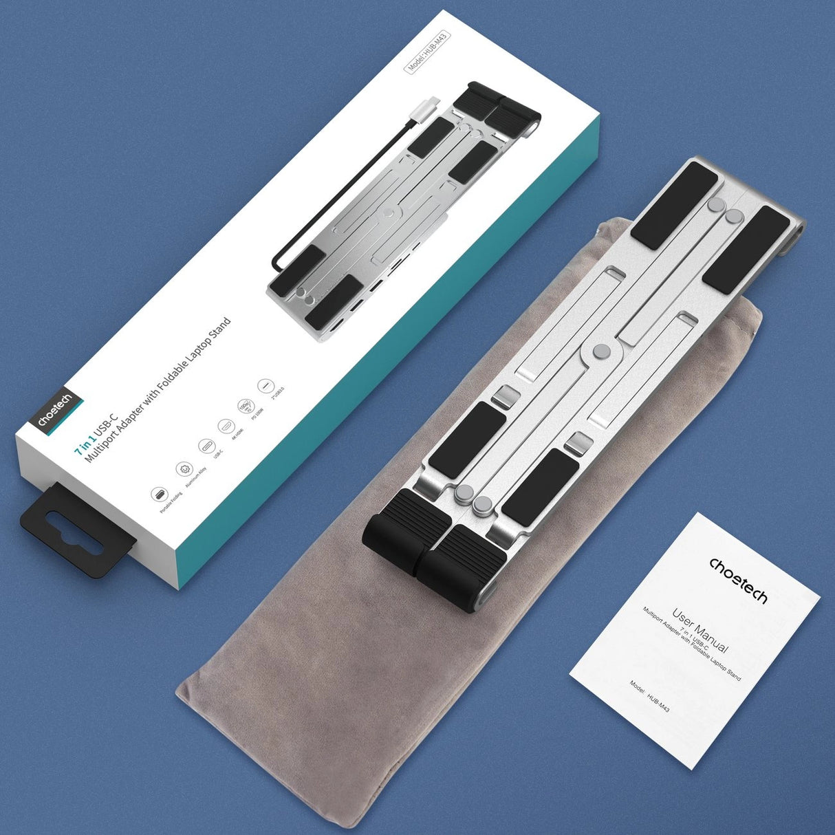 Choetech stand multifunktionsstation til bærbar pc PD / USB-C HDMI (4K / 30Hz) / 2xUSB-A / 1xUSB-C / 1xSD / 1xTF sort (HUB-M43)