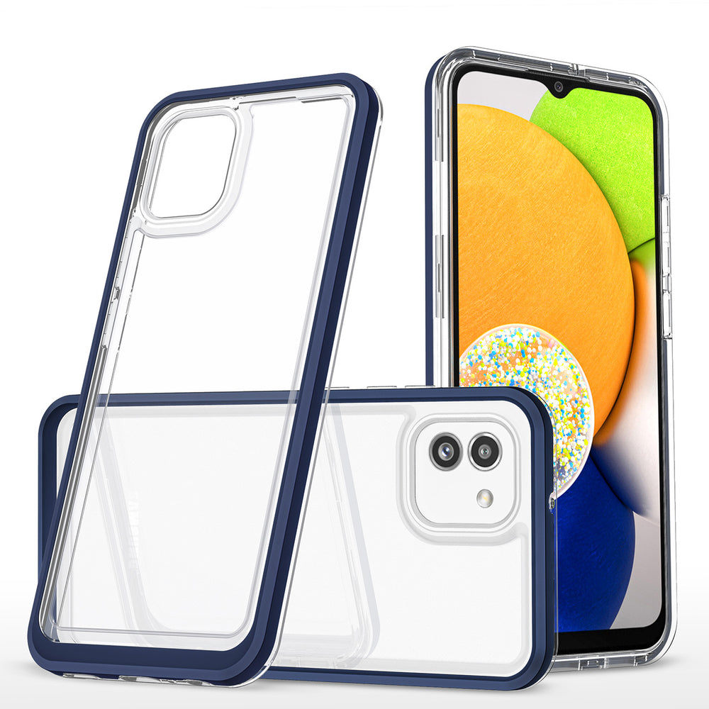 Gennemsigtige 3in1 case til Samsung Galaxy A03 silikone cover med blå ramme