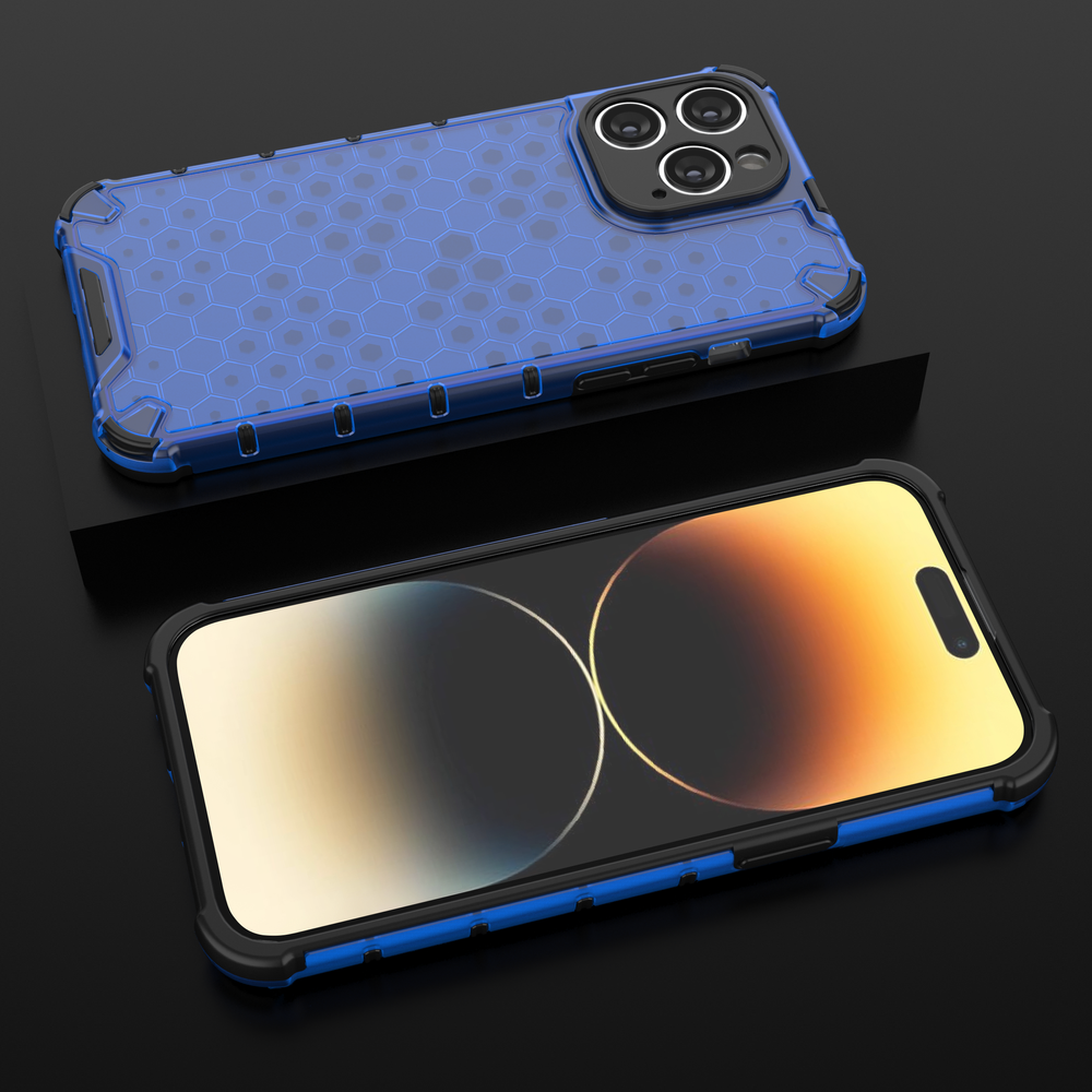 Honeycomb case til iPhone 14 Pro Max pansret hybrid cover blå
