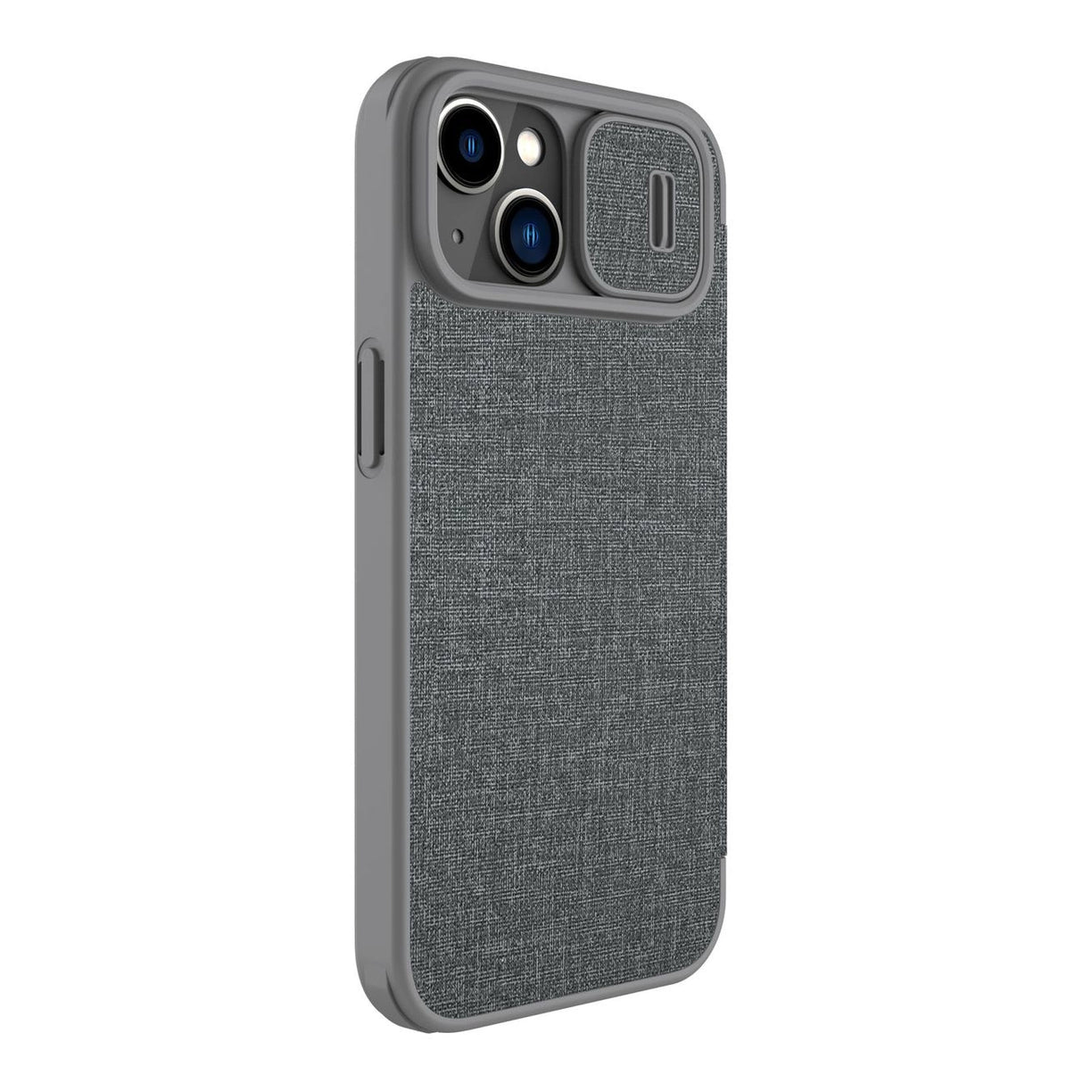 Nillkin Qin Cloth Pro Case Case til iPhone 14 Plus Kamera Cover Holster Cover Flip Case Grå