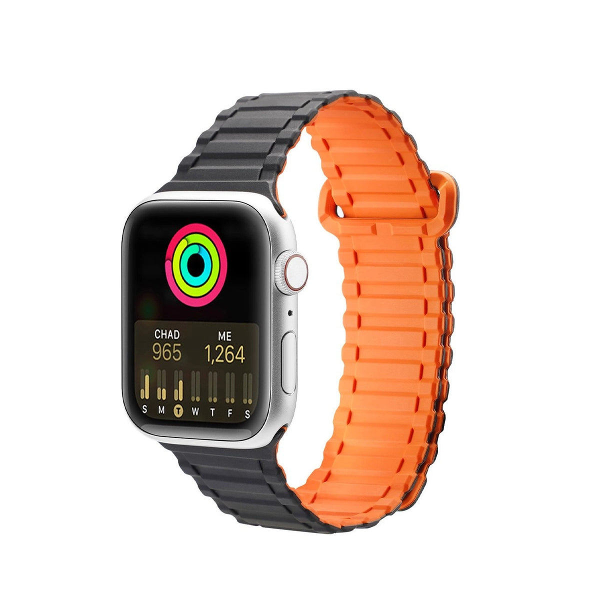 Dux Ducis Strap (Armor Version) Apple Watch SE Strap, 9, 8, 7, 6, 5, 4, 3, 2, 1 (41, 40, 38 mm) Silicone Magnetic Band Armbånd Sort/Orange