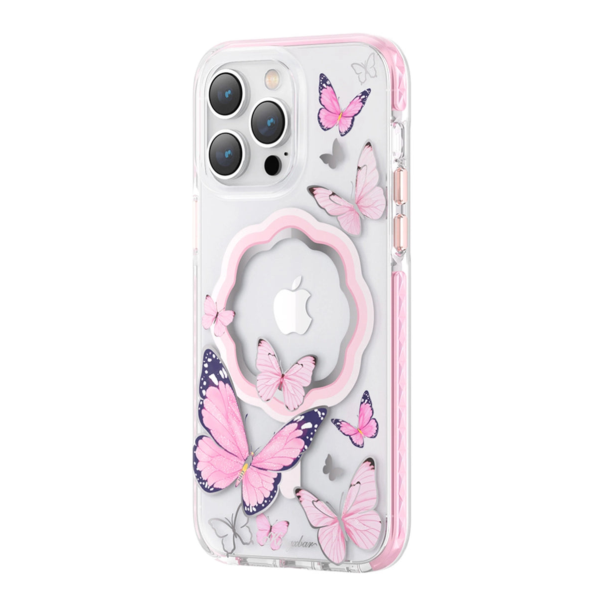 Kingxbar Butterfly Series magnetisk fodtøj til iPhone 14 Plus MagSafe-fodtøj med sommerfugle pink