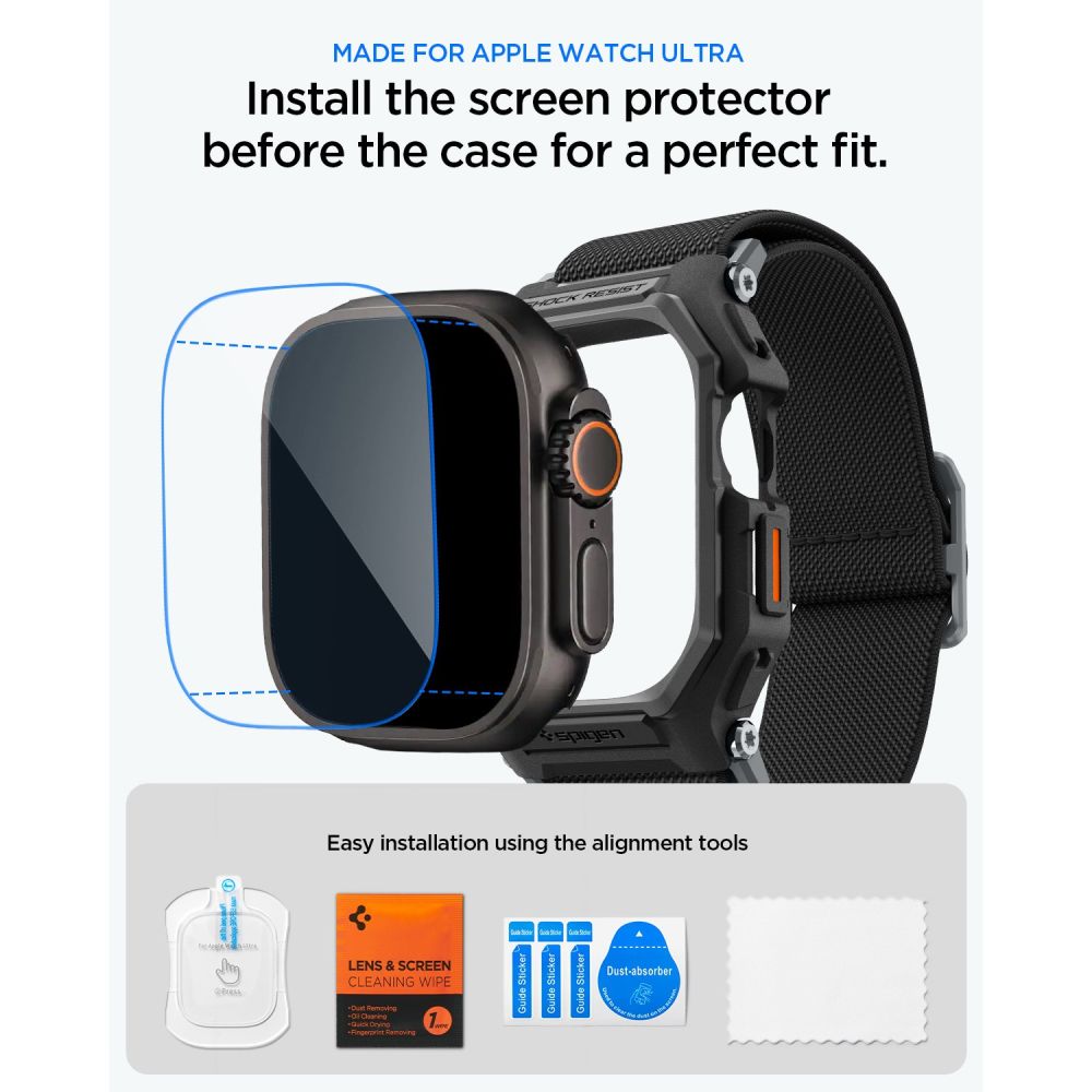 Spigen Lite Fit Pro & Hærdet Glas Til Apple Watch Ultra 1 / 2 / 3 / 4 (49 Mm) Matsort