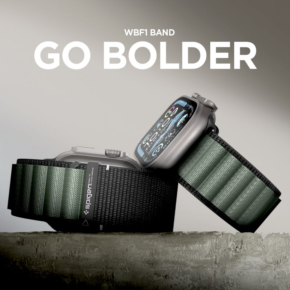 Spigen Wbf1 Remmen Til Apple Watch 8 / 9 / 10 / 11 / 12 / Se / Ultra (44 / 45 / 46 / 49 Mm) Sort/Grøn