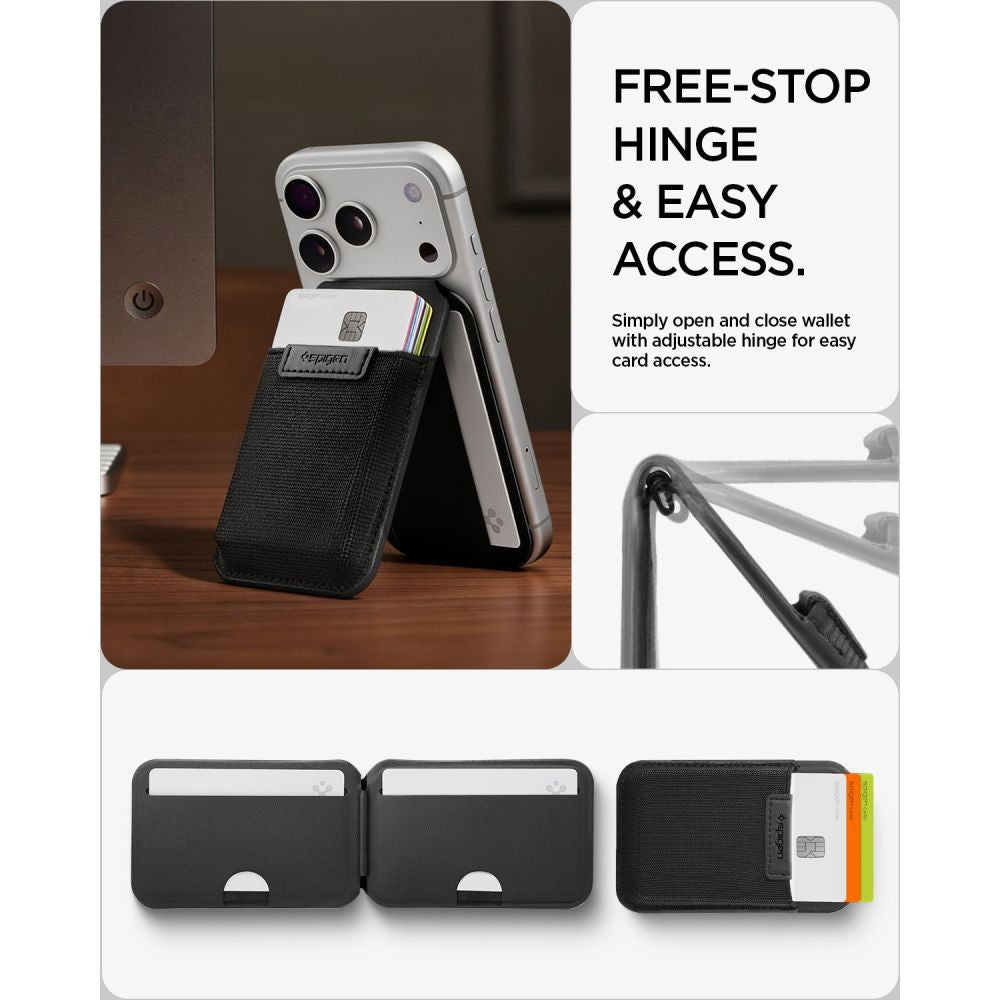Spigen S314 4 Slim Fold Stativ Tegnebog Magsafe Sort