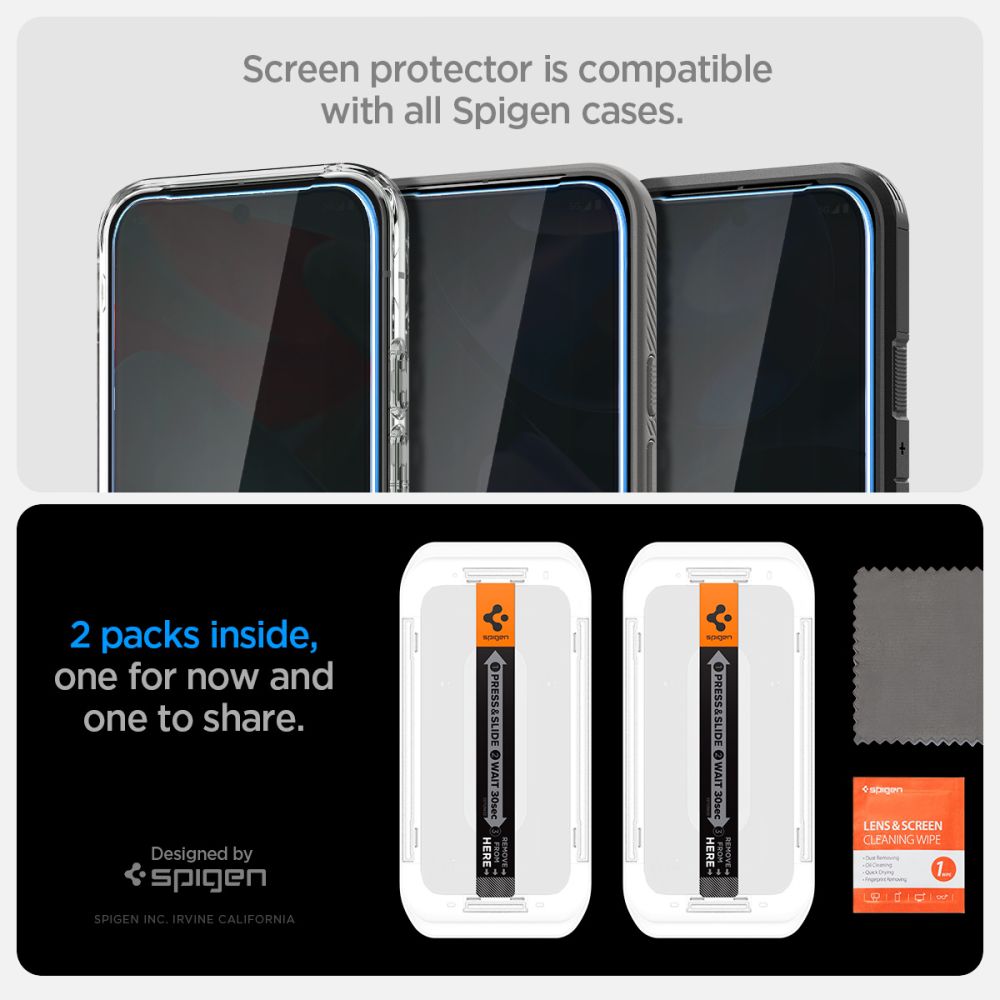 Privacyglas Spigen Glas.Tr ”Ez Fit” 2 Pack Google Pixel 9/9 Pro / 10/10 Pro Privacy