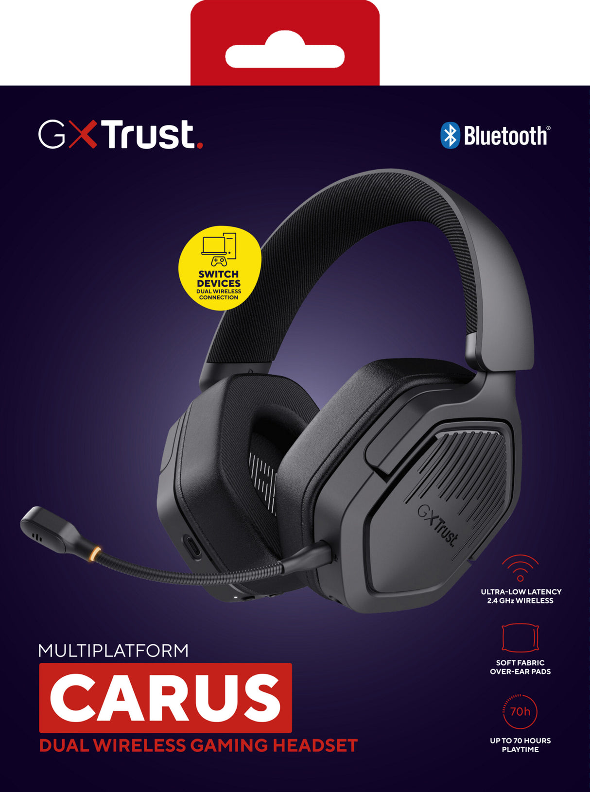 Trust GXT 493 Carus Headset Kabel & trådløs Headset, Hjelm Spil USB Type-C / USB Type-A Bluetooth Sort