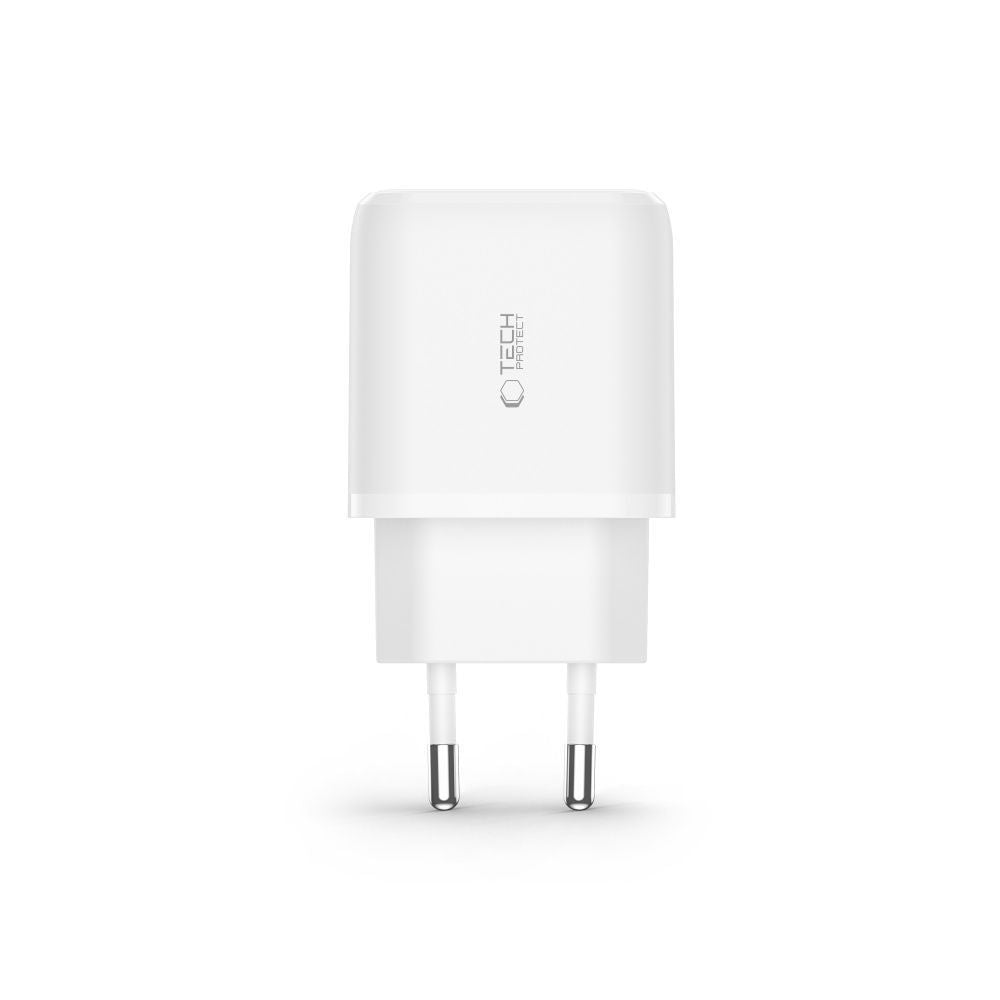 Tech Protect C20 W 2 Port Netværksopladder Pd 20 W / Qc3.0 + Lightning Kabel Hvid