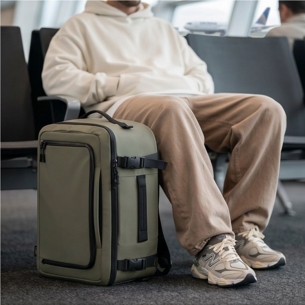 Tech Protect Defender S50 Ryanair & Wizzair Rejse Laptop Rygsæk 20 L 40x20x25 Olivengrøn