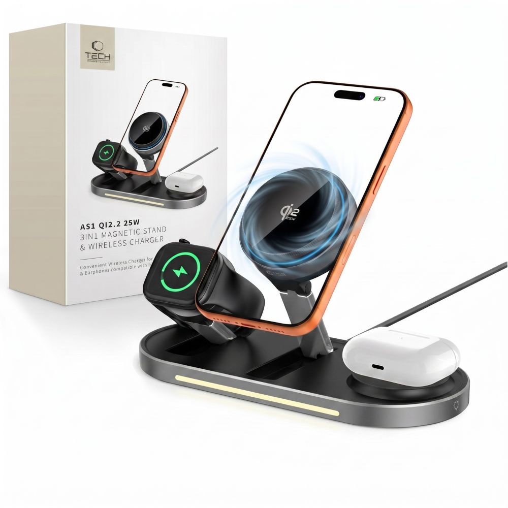 Tech Protect A51 Arcticboost 3 I 1 Magnetisk Magsafe Trådløs Oplader 25 W Qi2.2 Sort