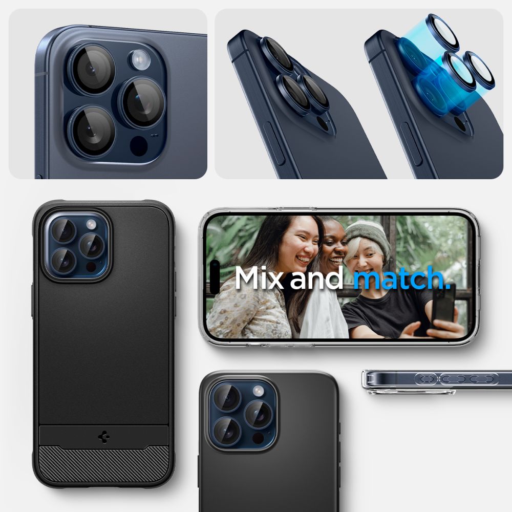 Kamera Beskyttelse Spigen Optik Pro Glas.Tr ”Ez Fit” Camera Protector 2 Pack Iphone 14 Pro / Max / 15 Pro / Max / 16 Pro / Max / 17 Pro / Max Blue Titanium