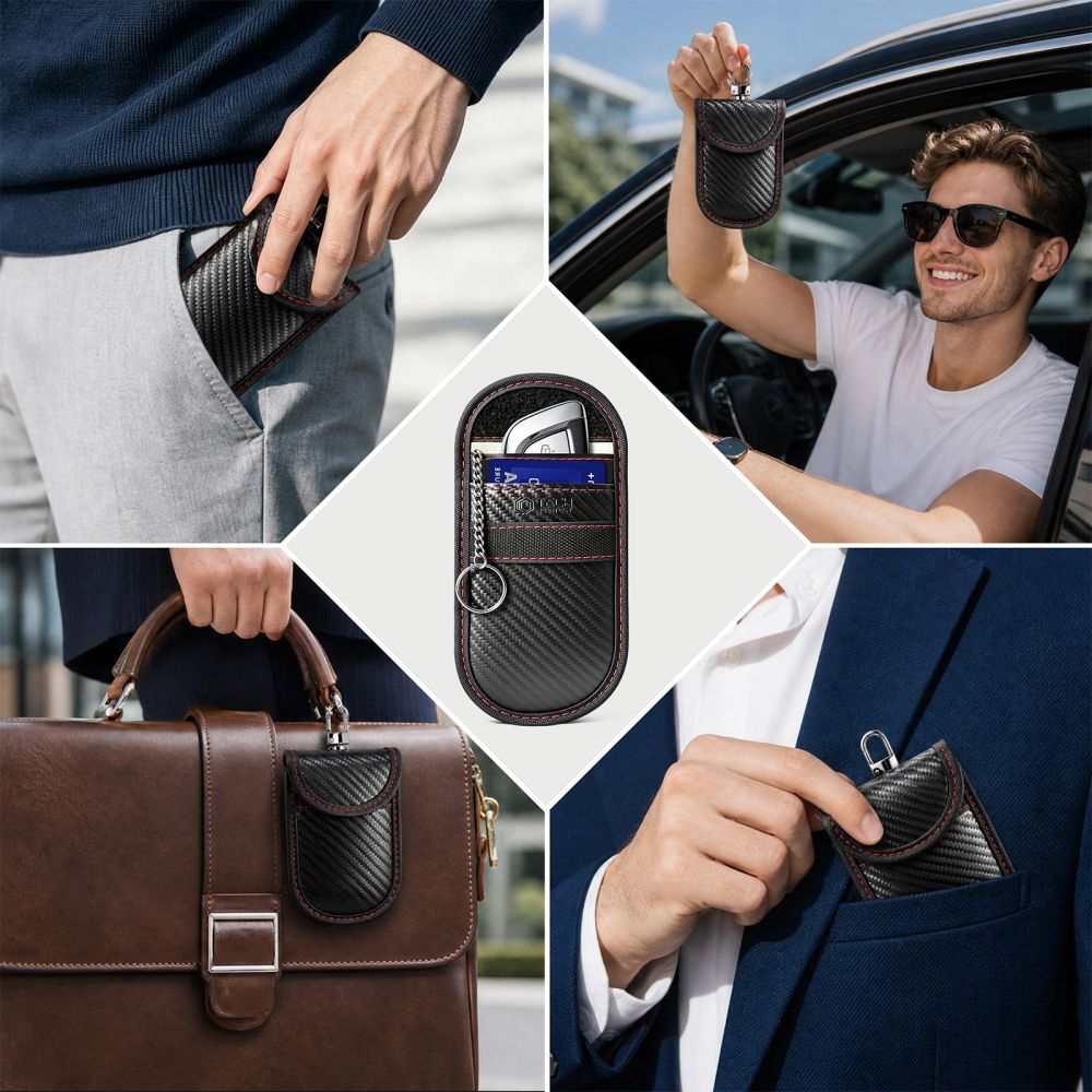 Tech Protect Klr100 Etui Nøglefri Rfid Signalblokker Kullstof Sort/Rød