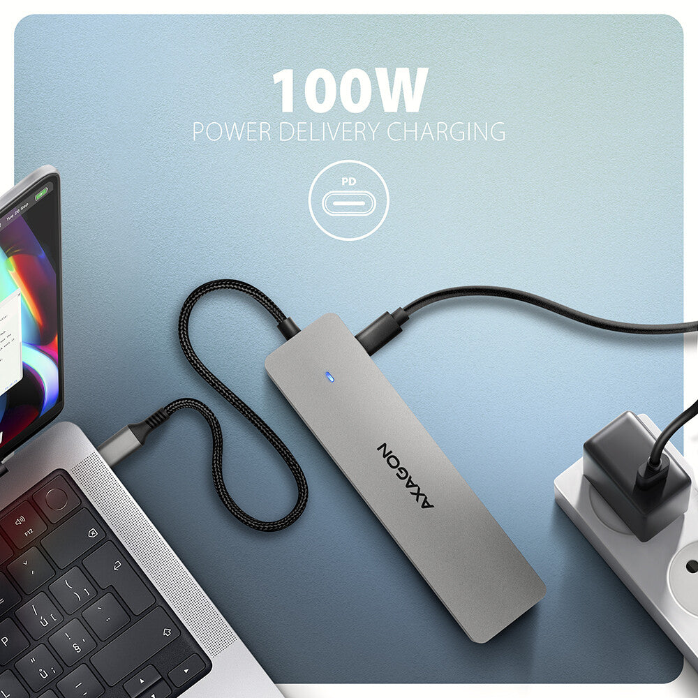 Axagon HMC-7HX2 USB 5Gbps hub, 2x USB-A, USB-C, 2x HDMI 4k/60Hz, RJ-45, PD 100W