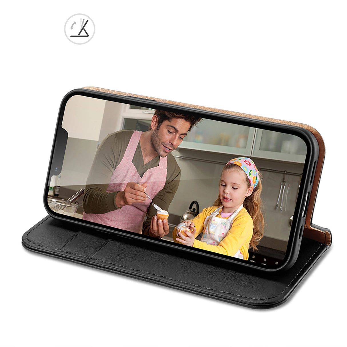 Dux Ducis Hivo Læder Flip Cover Ægte læder tegnebog til kort og dokumenter iPhone 14 Plus Sort