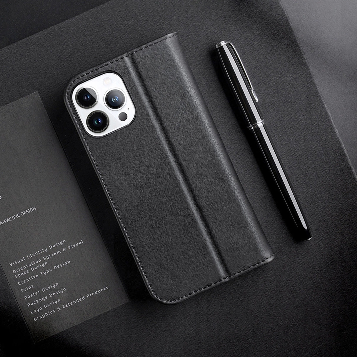 Dux Ducis Hivo Læder Flip Cover Ægte læder Wallet til kort og dokumenter iPhone 14 Pro Max Brown