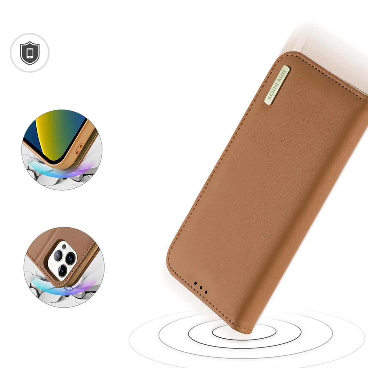 Dux Ducis Hivo Læder Flip Cover Ægte læder Wallet til kort og dokumenter iPhone 14 Pro Max Brown