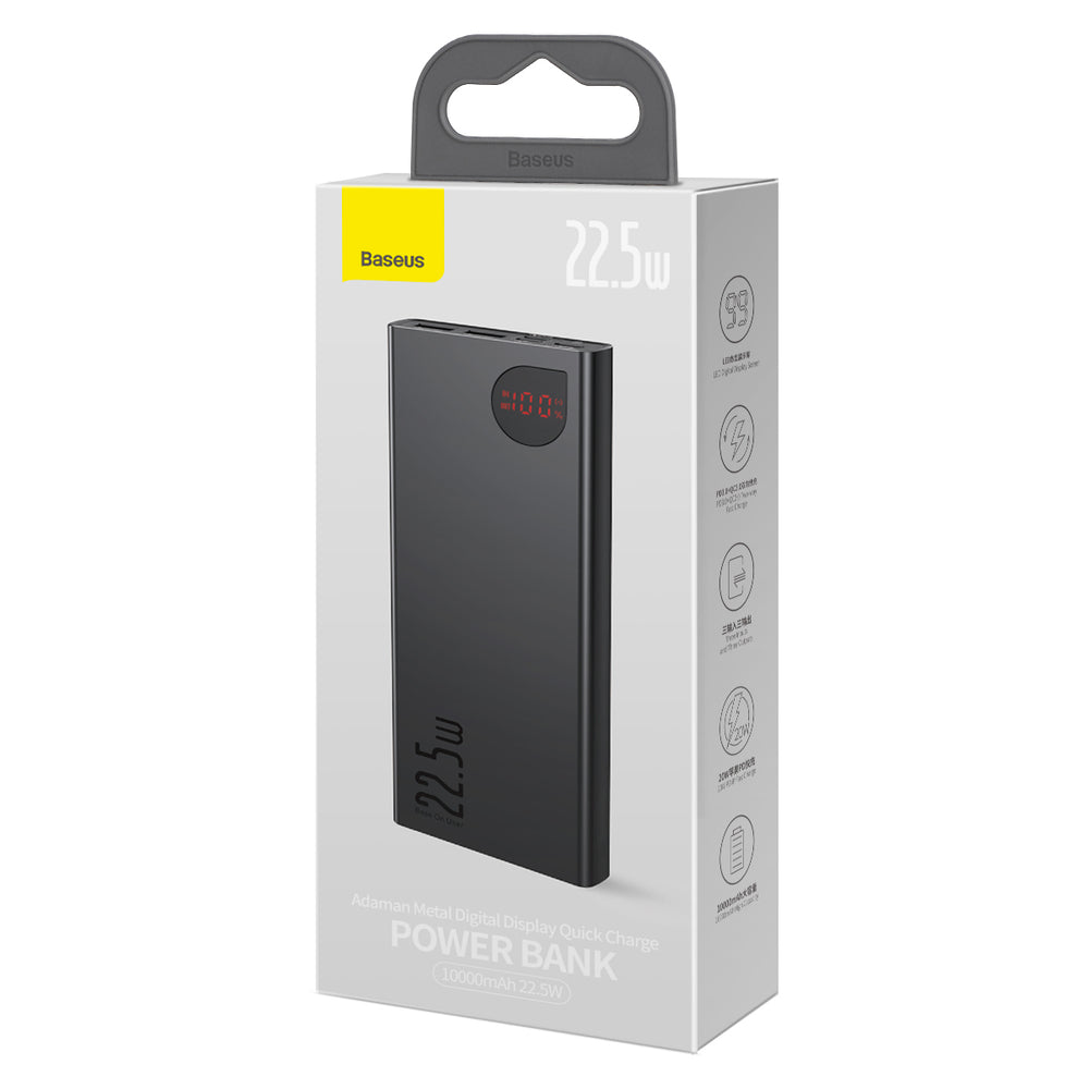 Baseus Adaman Metal Power Bank med hurtig opladning 10000mAh 22.5W (Overseas Edition 2021) sort