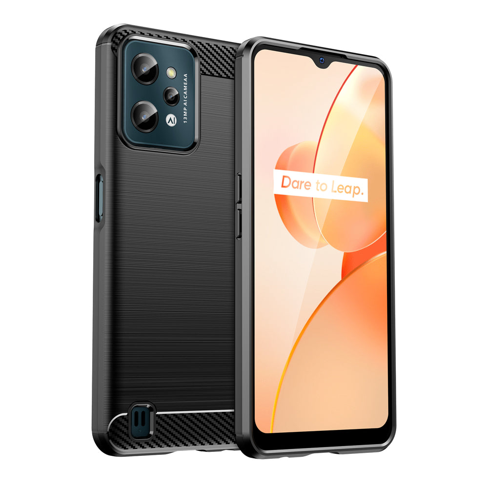 Carbon Case til Realme C31 fleksibelt silikone carbon cover sort