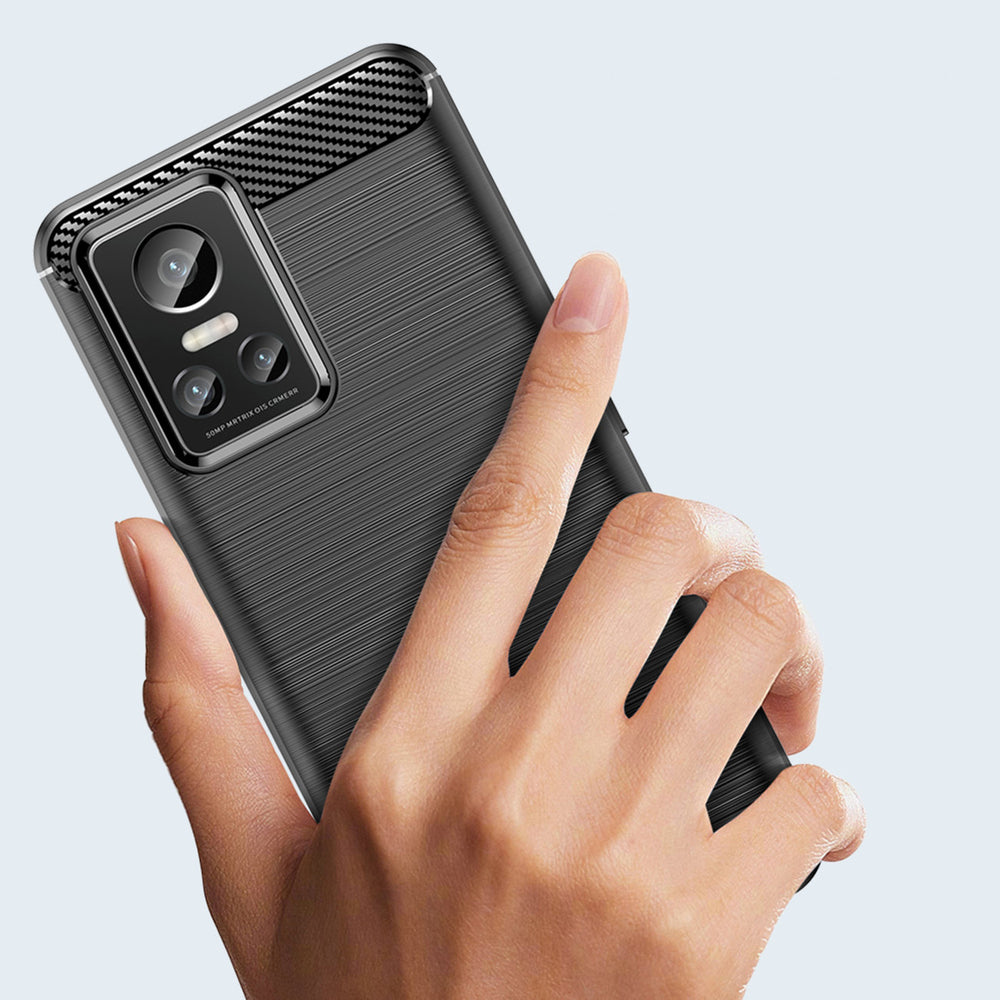 Carbon Case til Realme GT Neo 3 fleksibelt silikon carbon cover sort