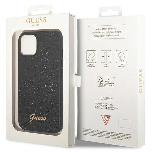 Guess GUHCP14MHGGSHK iPhone 14 Plus 6,7" sort/sort hårdkasse Glitter Script