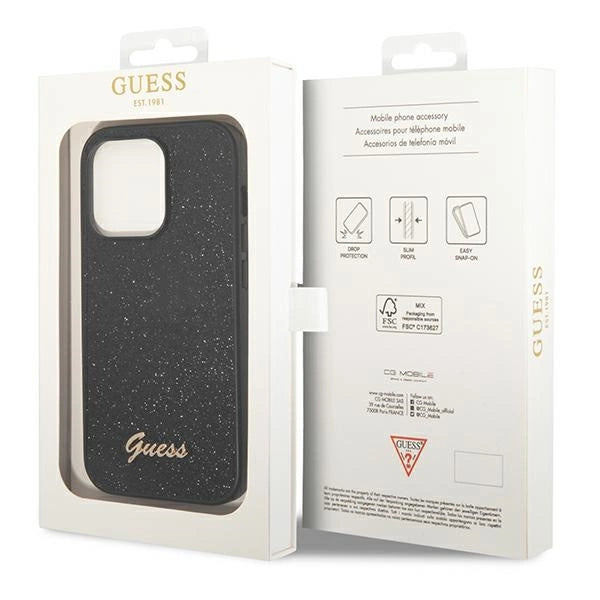 Guess GUHCP14LHGGSHK iPhone 14 Pro 6,1" sort/sort hårdkasse Glitter Script