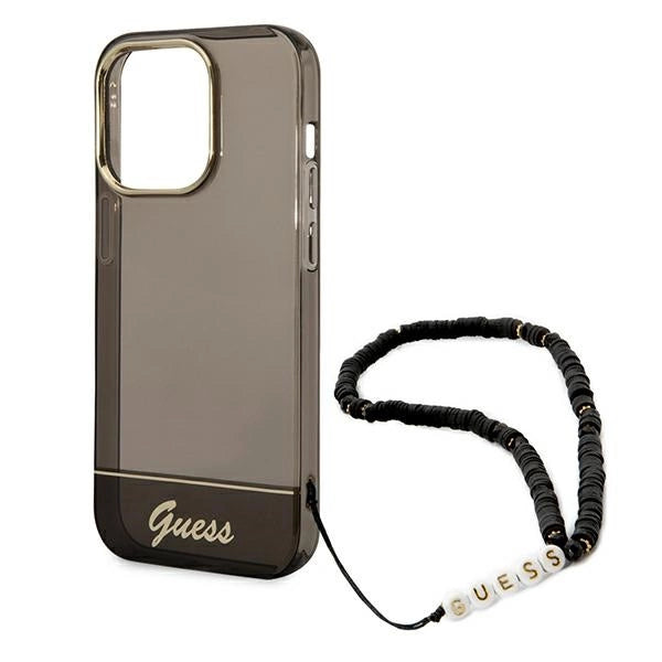 Guess GUHCP14LHGCOHK iPhone 14 Pro 6,1" sort/sort hårdkasse Gennemskinnelig Perle Strop
