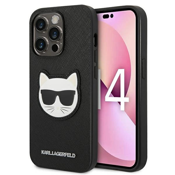 Karl Lagerfeld KLHCP14XSAPCHK iPhone 14 Pro Max 6,7" Hardcase sort Saffiano Choupette Head Patch