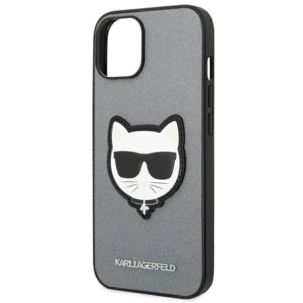 Karl Lagerfeld KLHCP14MSAPCHG iPhone 14 Plus 6,7" hårdkasse sølv/sølv Saffiano Choupette Head Patch