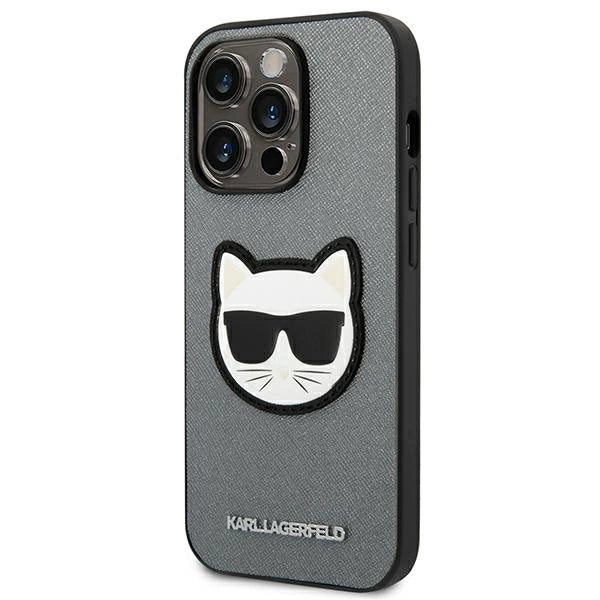 Karl Lagerfeld KLHCP14XSAPCHG iPhone 14 Pro Max 6,7" hårdkasse srebrny/silver Saffiano Choupette Head Patch