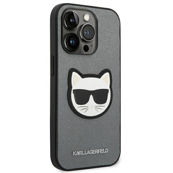 Karl Lagerfeld KLHCP14XSAPCHG iPhone 14 Pro Max 6,7" hårdkasse srebrny/silver Saffiano Choupette Head Patch