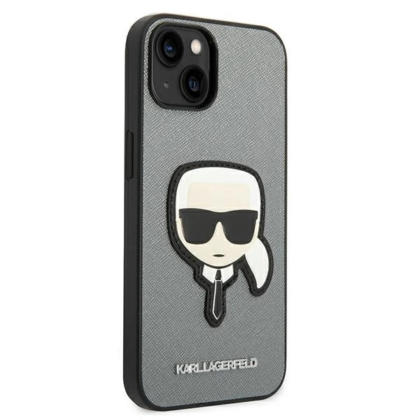 Karl Lagerfeld iPhone 14 Plus 6,7" sølv/sølv hårdkasse Saffiano Karlons Head Patch