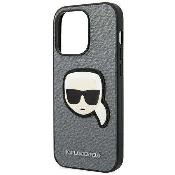 Karl Lagerfeld KLHCP14LSAPKHG iPhone 14 Pro 6,1" sølv/sølv hårdkasse Saffiano Karlons Head Patch