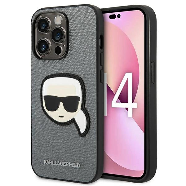 Karl Lagerfeld KLHCP14XSAPKHG iPhone 14 Pro Max 6,7" Sølv/sølv hårdkasse Saffiano Karlons Head Patch