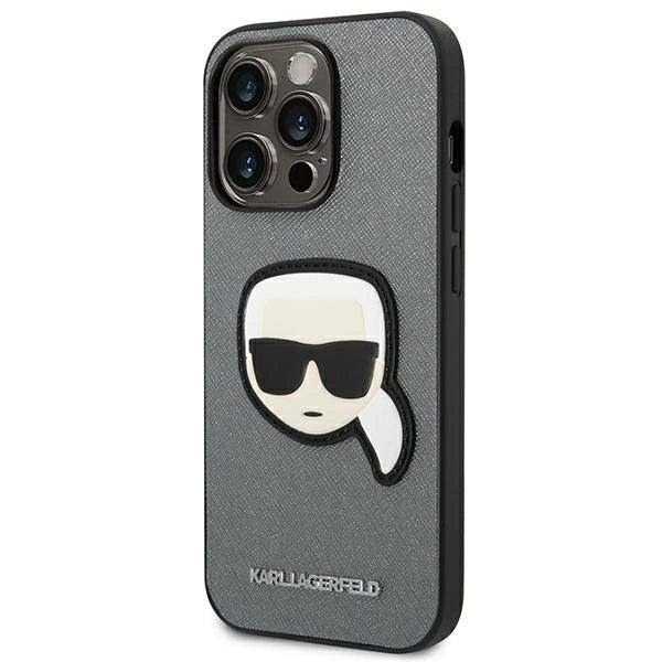 Karl Lagerfeld KLHCP14XSAPKHG iPhone 14 Pro Max 6,7" Sølv/sølv hårdkasse Saffiano Karlons Head Patch