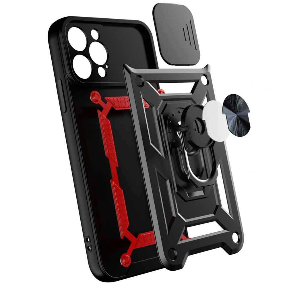 Hybrid Armor Camshield-hylster til iPhone 14 Plus-panserhylster med kameraomslag sort