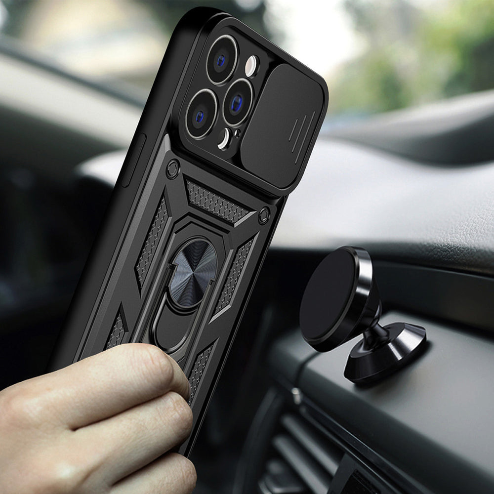 Hybrid Armor Camshield-kasse til iPhone 13 Pro pansret kasse med kameraomslag blå