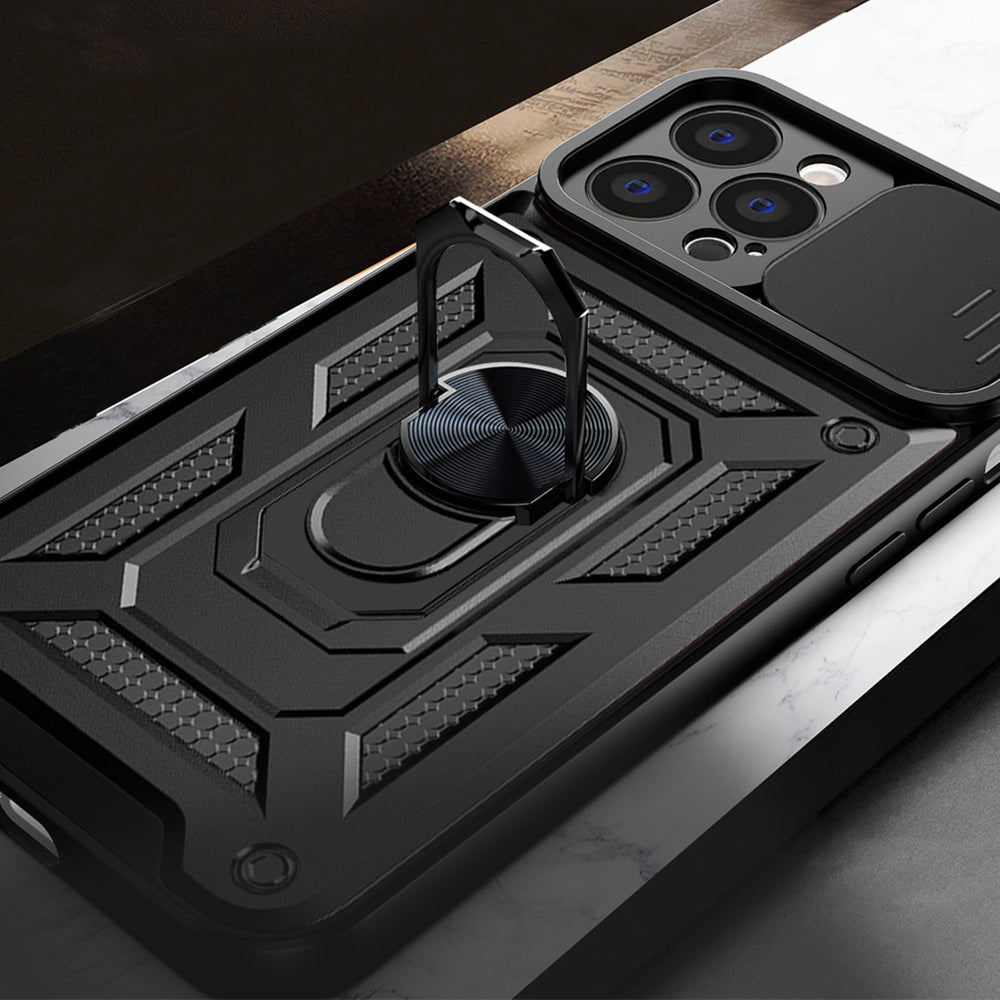 Hybrid Armor Camshield-kasse til iPhone 13 Pro pansret kasse med kameraomslag blå
