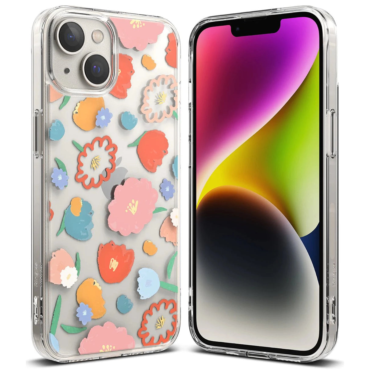 Ringke Fusion Design Armored Sleeve Cover med Gel Frame til iPhone 14 Plus gennemsigtig (Floral) (FD637E31)