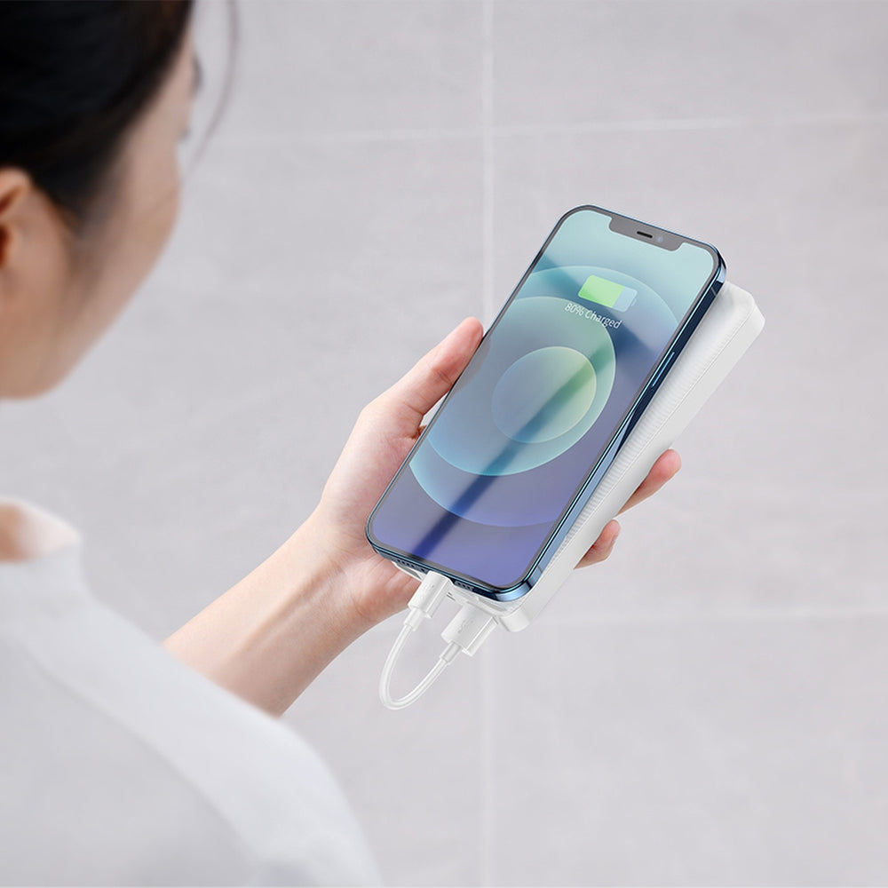 Baseus Bipow hurtig opladning strømbank 20000mAh 15W hvid (Overseas Edition) + USB-A - Micro USB-kabel 0,25m hvid (PPBD050102)