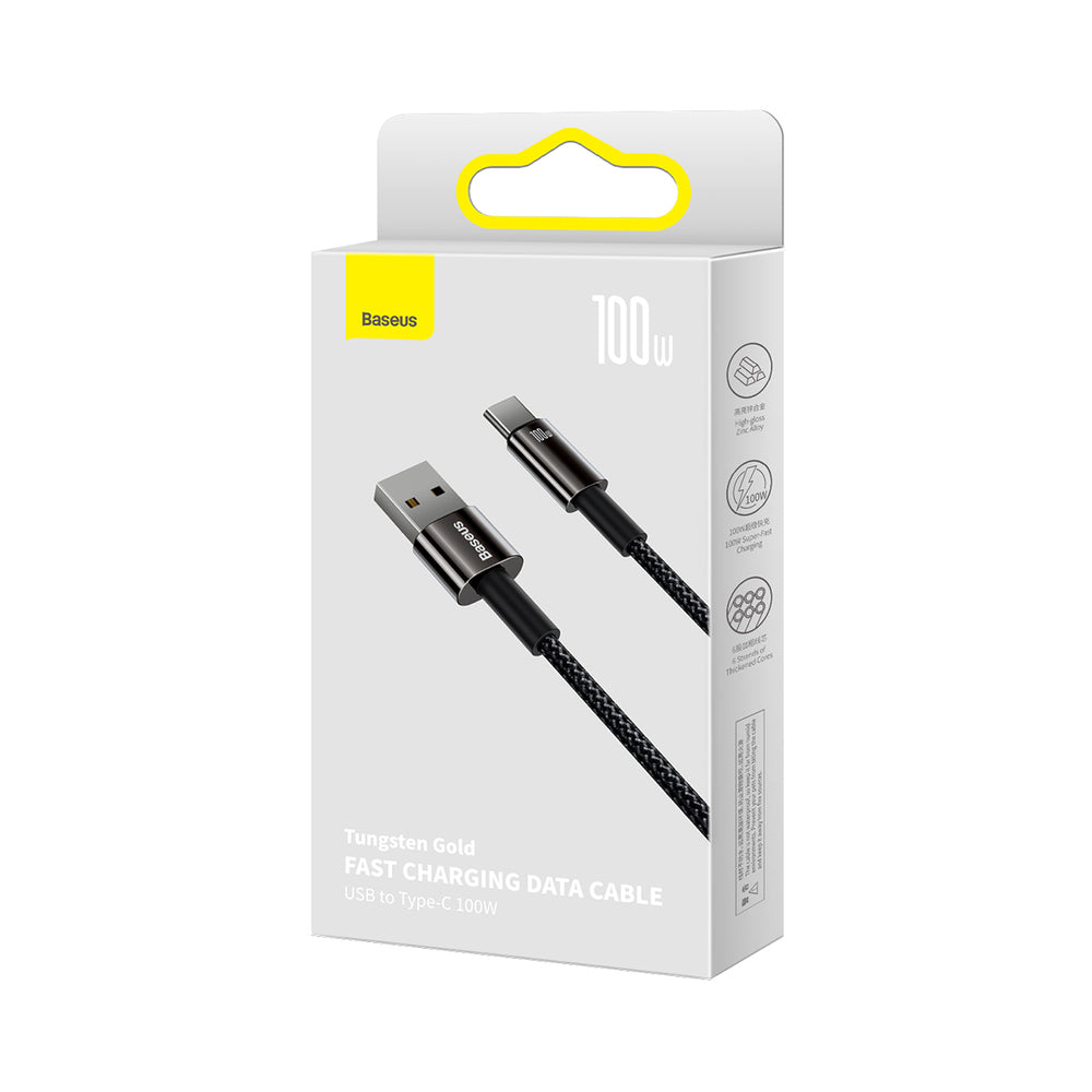 Baseus Tungsten Gold USB-A to USB-C Cable 480Mb/s 100W 1m Black (CAWJ000001)