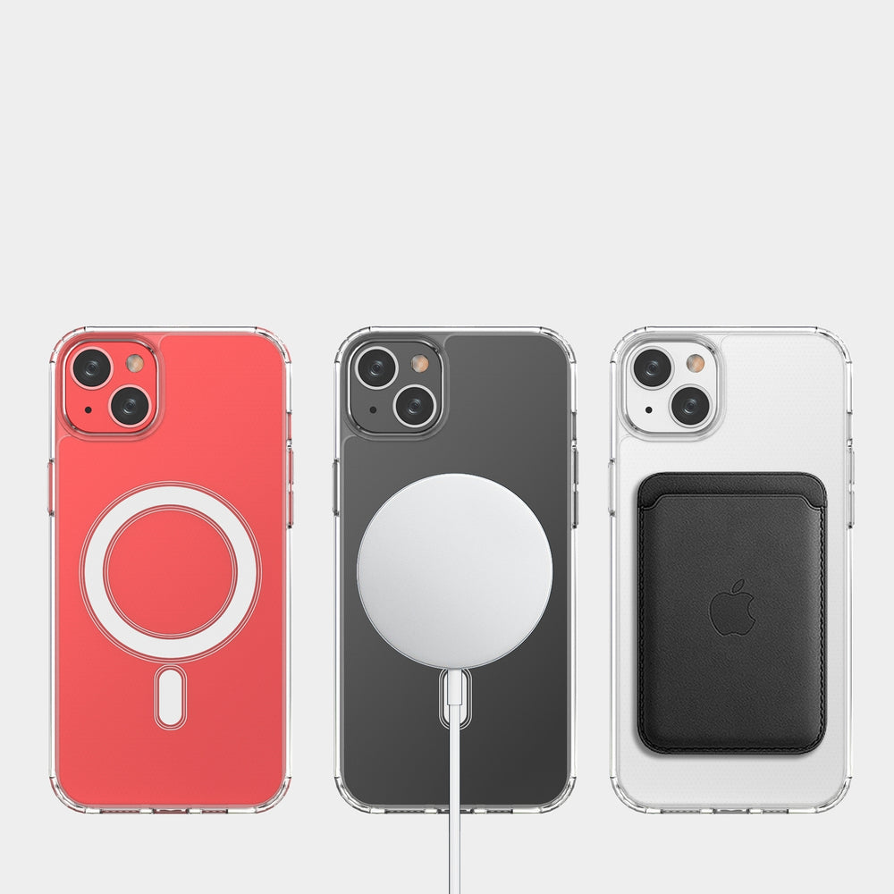 Gennemsigtig Magnetisk Case med MagSafe til iPhone 14 Plus med sølvring - gennemsigtig