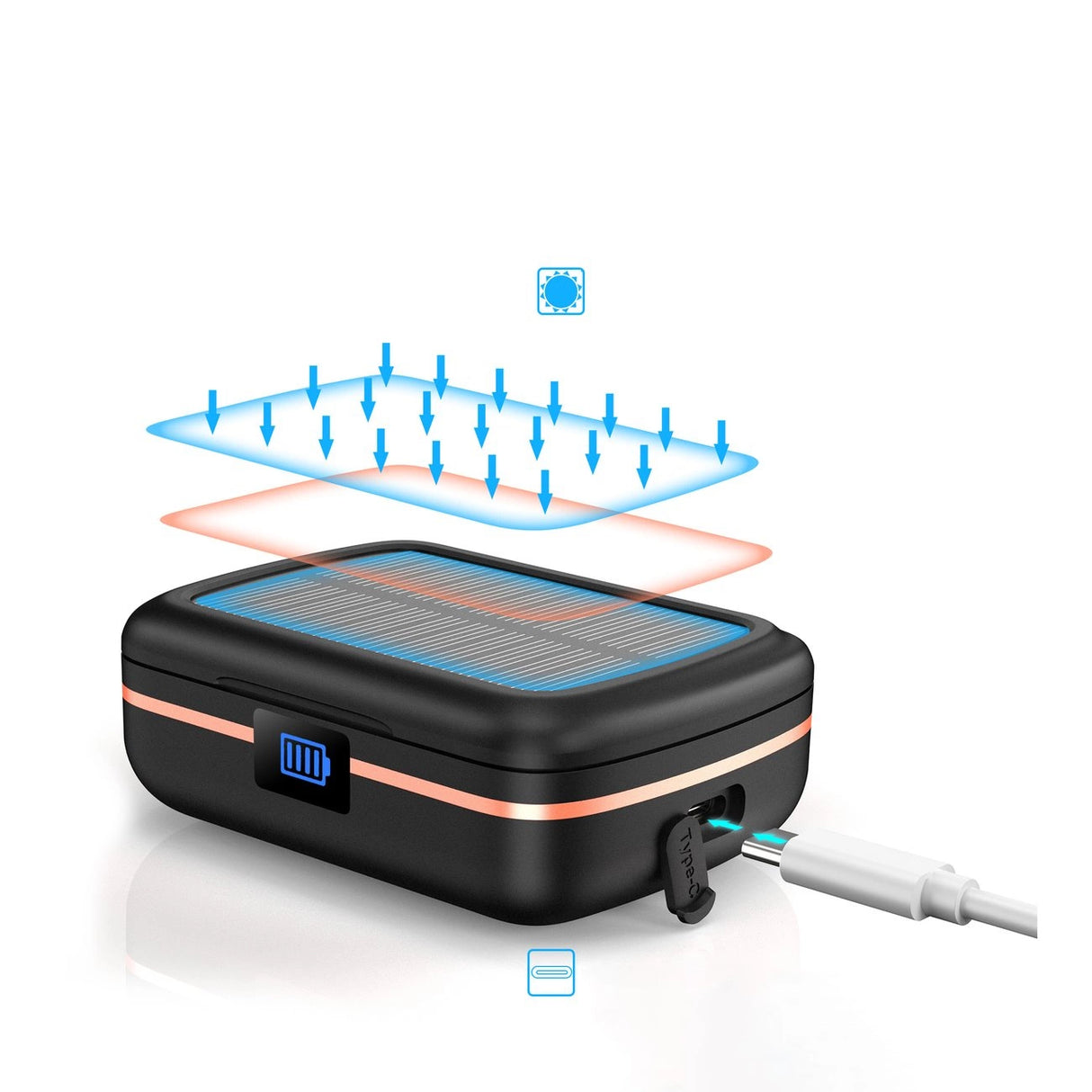 Choetech TWS trådløse hovedtelefoner vandtæt med solpanel og indbygget 2500mAh powerbank sort (BH-T05)