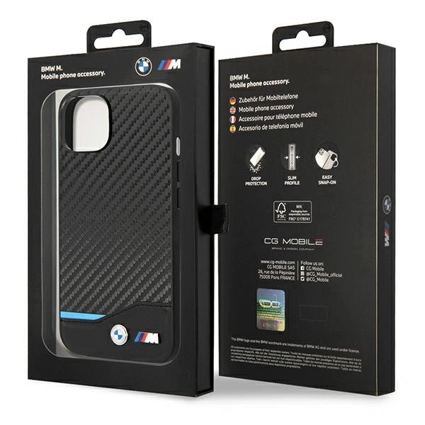 Case BMW BMHCP14M22NBCK iPhone 14 Plus 6.7 " sort / sort Læder Carbon