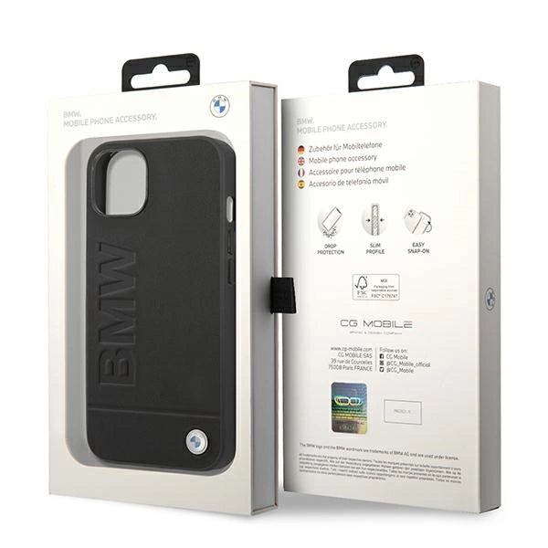 Case BMW BMHCP14MSLLBK iPhone 14 Plus 6.7 " sort / sort læderstempel