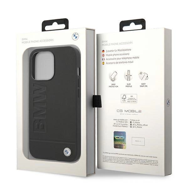 Case BMW BMHCP14XSLLBK iPhone 14 Pro Max 6.7 " sort / sort læderstempel