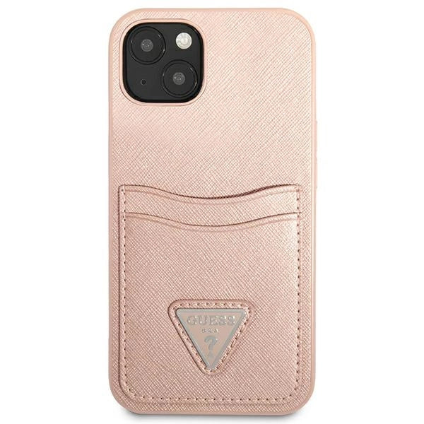 Guess GUHCP13MPSATPP iPhone 13 6.1 "pink / pink hardcase SaffianoTriangle Logo Cardslot