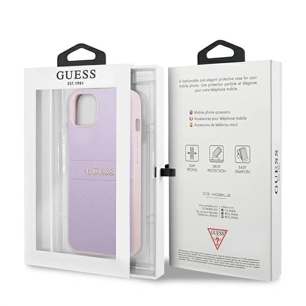 Guess GUHCP13SPSASBPU iPhone 13 mini 5,4 " lilla / lilla Saffiano Hot Stamp & Metal Logo